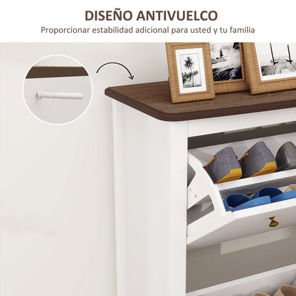 French Style Shoe Cabinet Shoe Storage Organizer with 2 Foldable Drawers Adjustable Shelves for 16 Pairs of Shoes Narrow Shoe Rack for Hallway 84x29x109 cm White