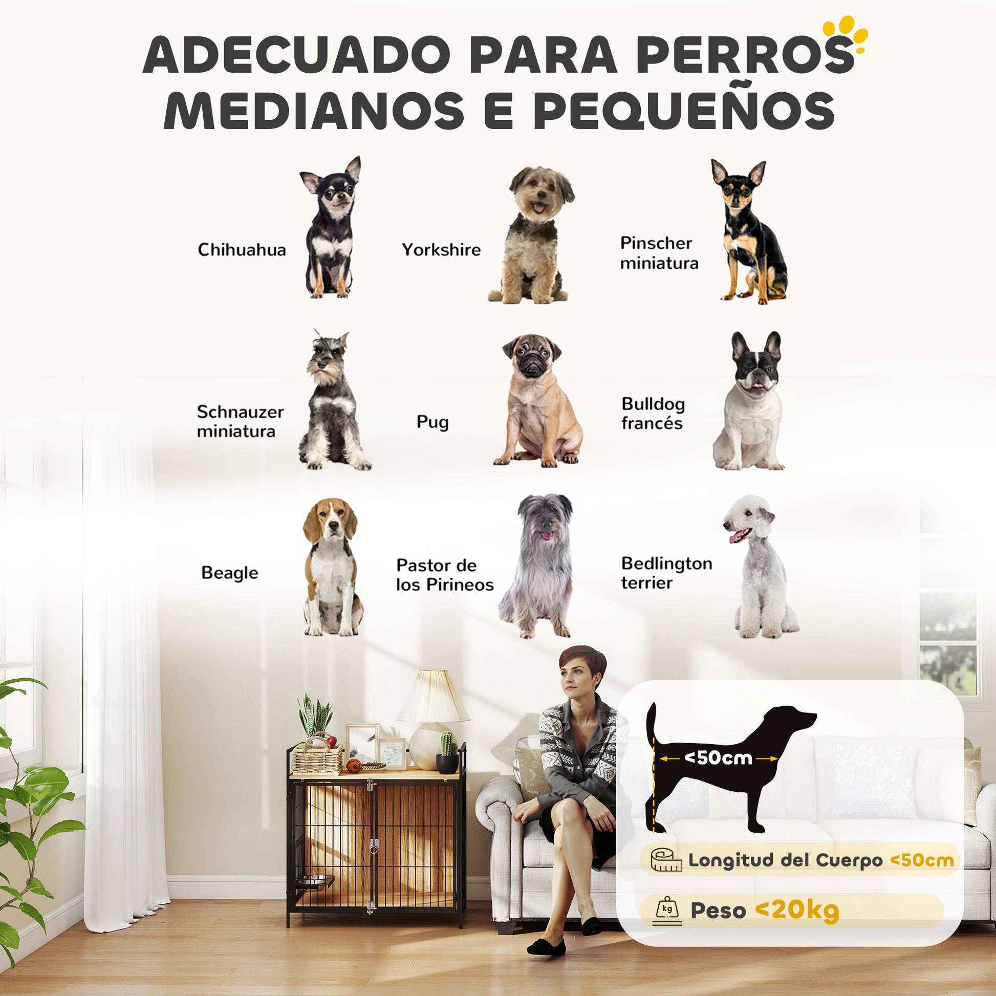 Dog Crate Modern Side Table Pet House with Swivel Feeding Station with 2 Bowls 2 Doors and Top Storage Shelf for Medium Dogs 80x56x76.5 cm Oak