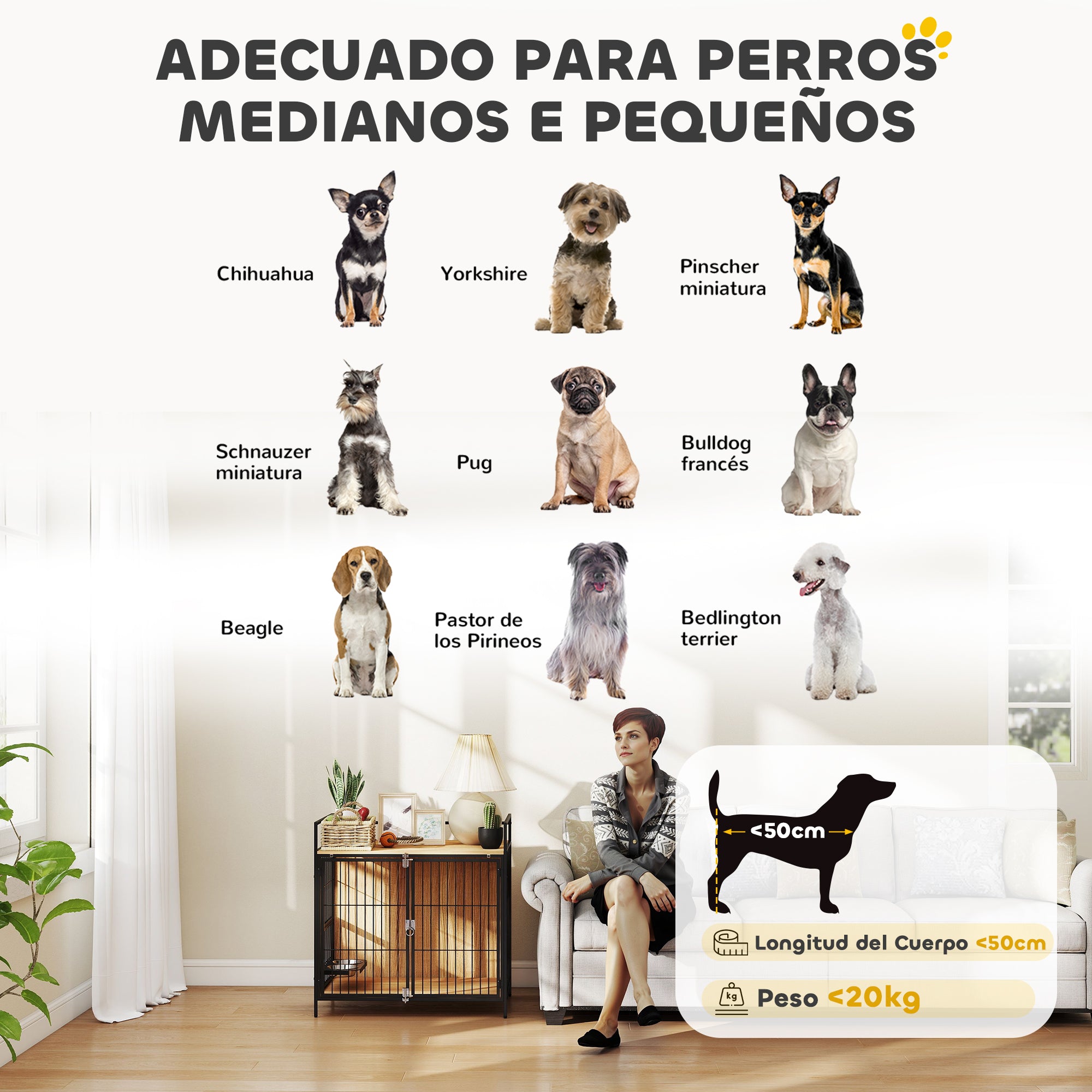 Dog Crate Modern Side Table Pet House with Swivel Feeding Station with 2 Bowls 2 Doors and Top Storage Shelf for Medium Dogs 80x56x76.5 cm Oak