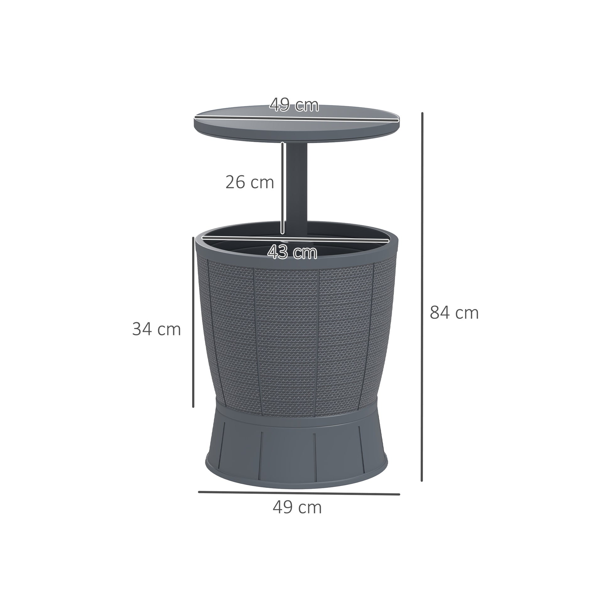 Outdoor Cooler Table 41 L 3 in 1 Cool Bar Side Table with Adjustable Height 58-84 cm Ice Bucket Lift Top for Pool Garden Patio Gray