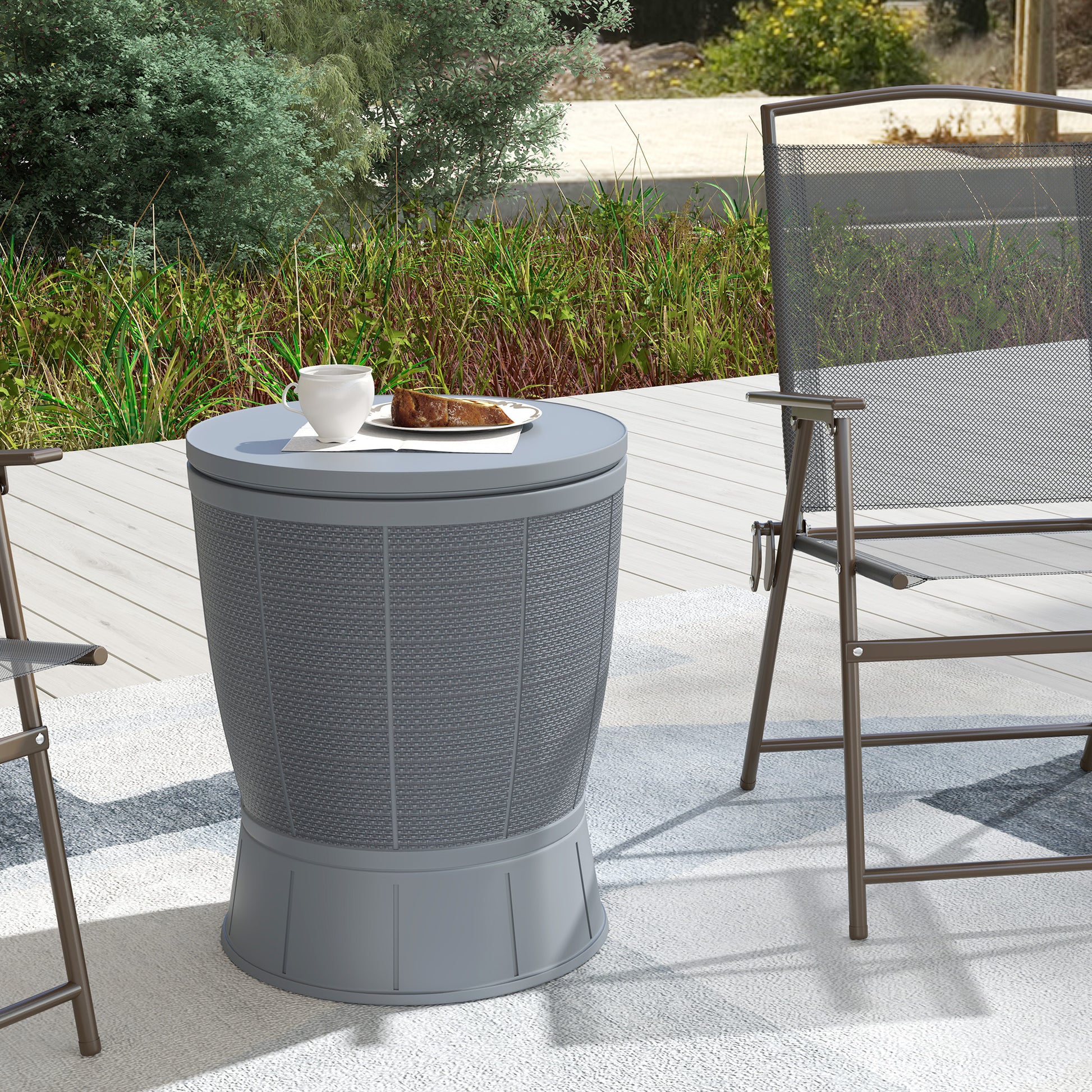Outdoor Cooler Table 41 L 3 in 1 Cool Bar Side Table with Adjustable Height 58-84 cm Ice Bucket Lift Top for Pool Garden Patio Gray