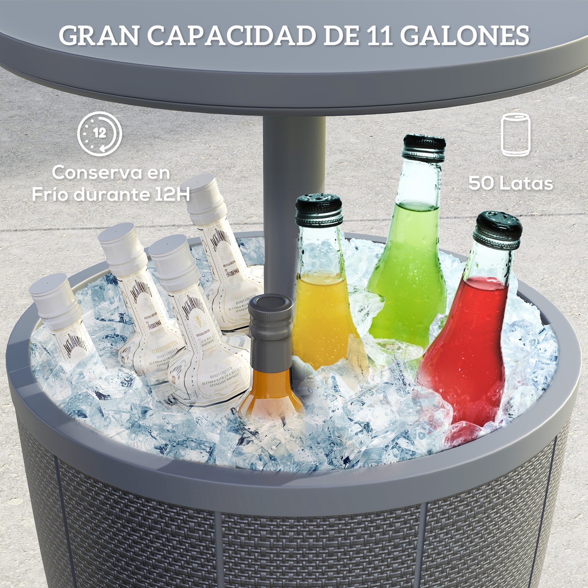 Outdoor Cooler Table 41 L 3 in 1 Cool Bar Side Table with Adjustable Height 58-84 cm Ice Bucket Lift Top for Pool Garden Patio Gray