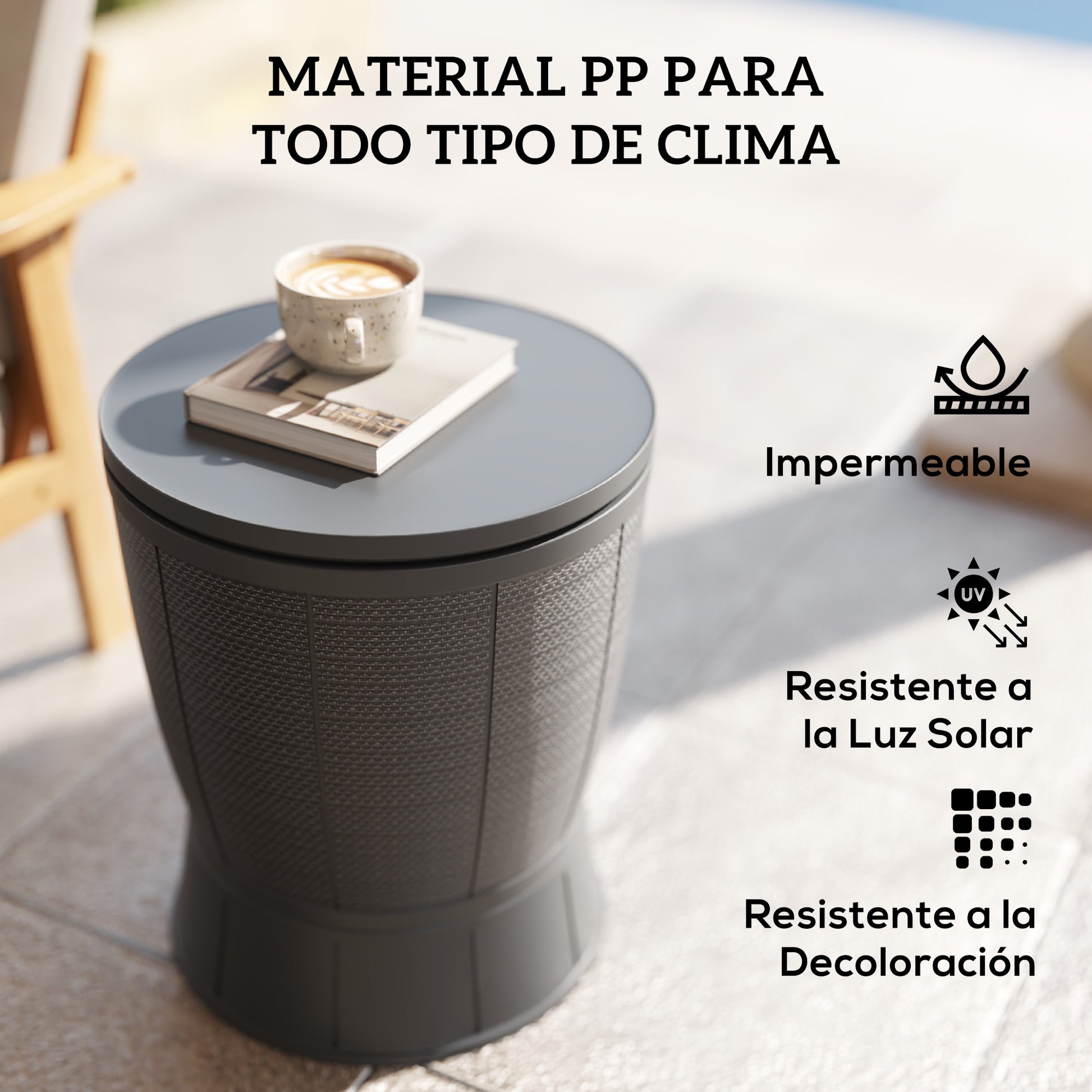 Outdoor Cooler Table 41 L 3 in 1 Cool Bar Side Table with Adjustable Height 58-84 cm Ice Bucket Lift Top for Pool Garden Patio Gray