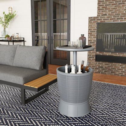 Outdoor Cooler Table 41 L 3 in 1 Cool Bar Side Table with Adjustable Height 58-84 cm Ice Bucket Lift Top for Pool Garden Patio Gray