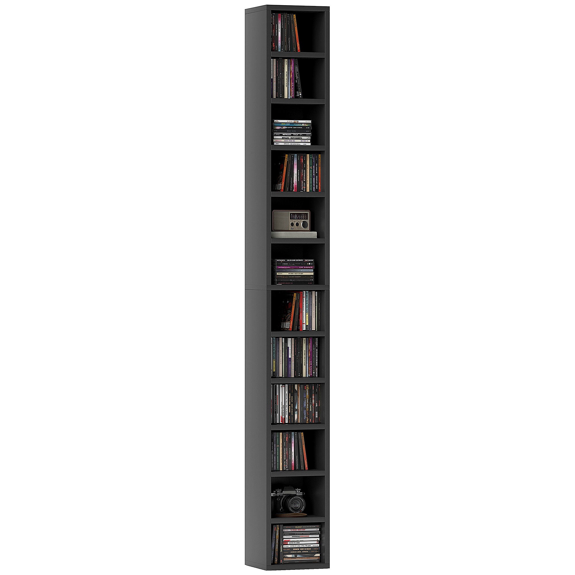 CD & DVD Storage Column, 12-Compartment Tower Shelf, Holds up to 204 Discs, 8.3 x 7.9 x 69 in (21 x 20 x 175 cm), Black