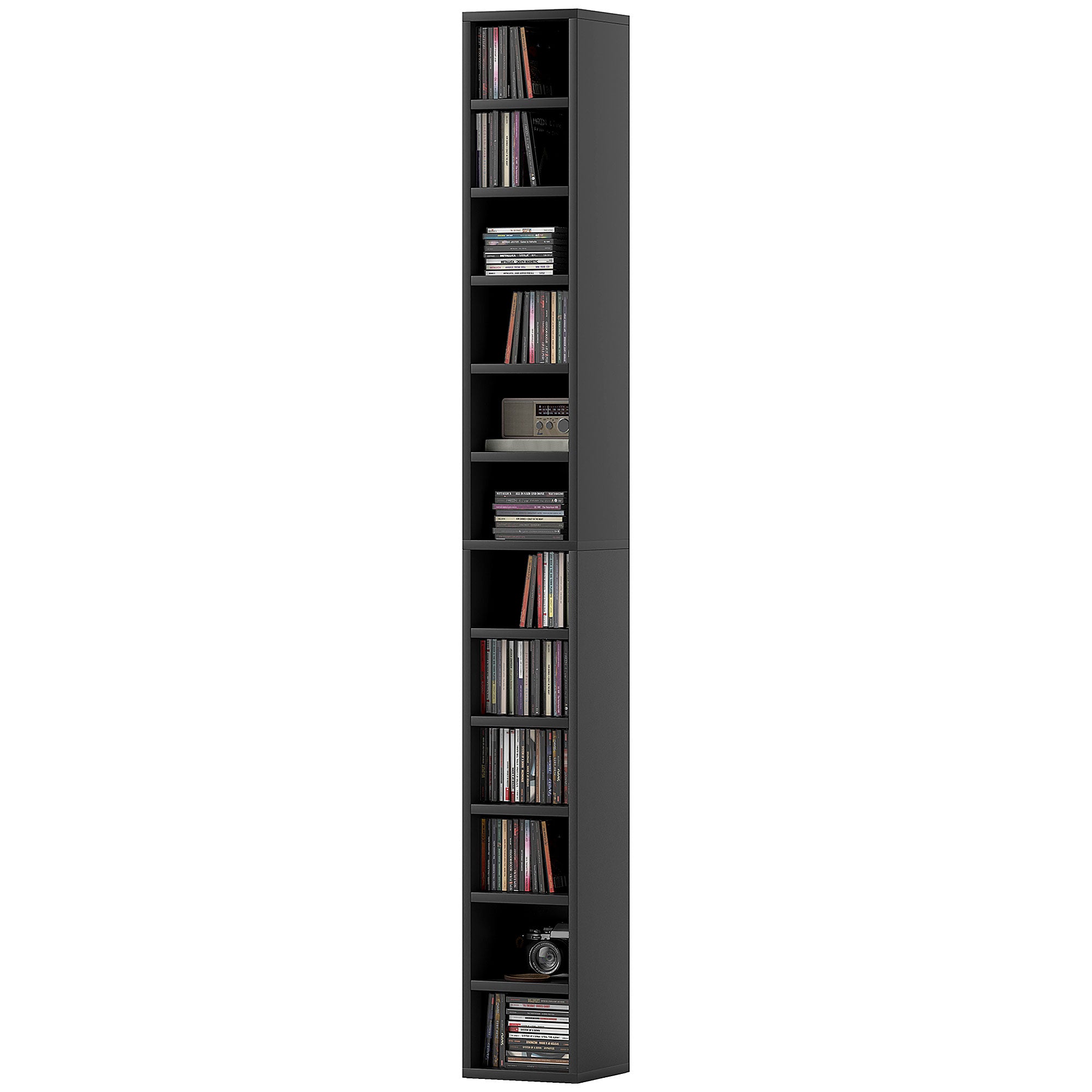 CD & DVD Storage Column, 12-Compartment Tower Shelf, Holds up to 204 Discs, 8.3 x 7.9 x 69 in (21 x 20 x 175 cm), Black