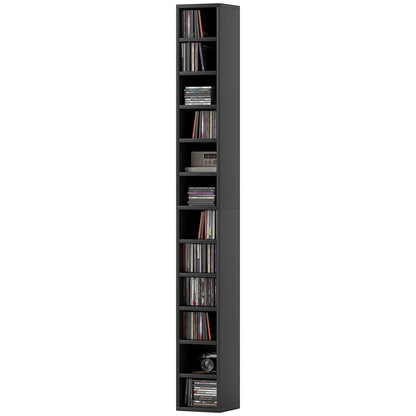 CD & DVD Storage Column, 12-Compartment Tower Shelf, Holds up to 204 Discs, 8.3 x 7.9 x 69 in (21 x 20 x 175 cm), Black
