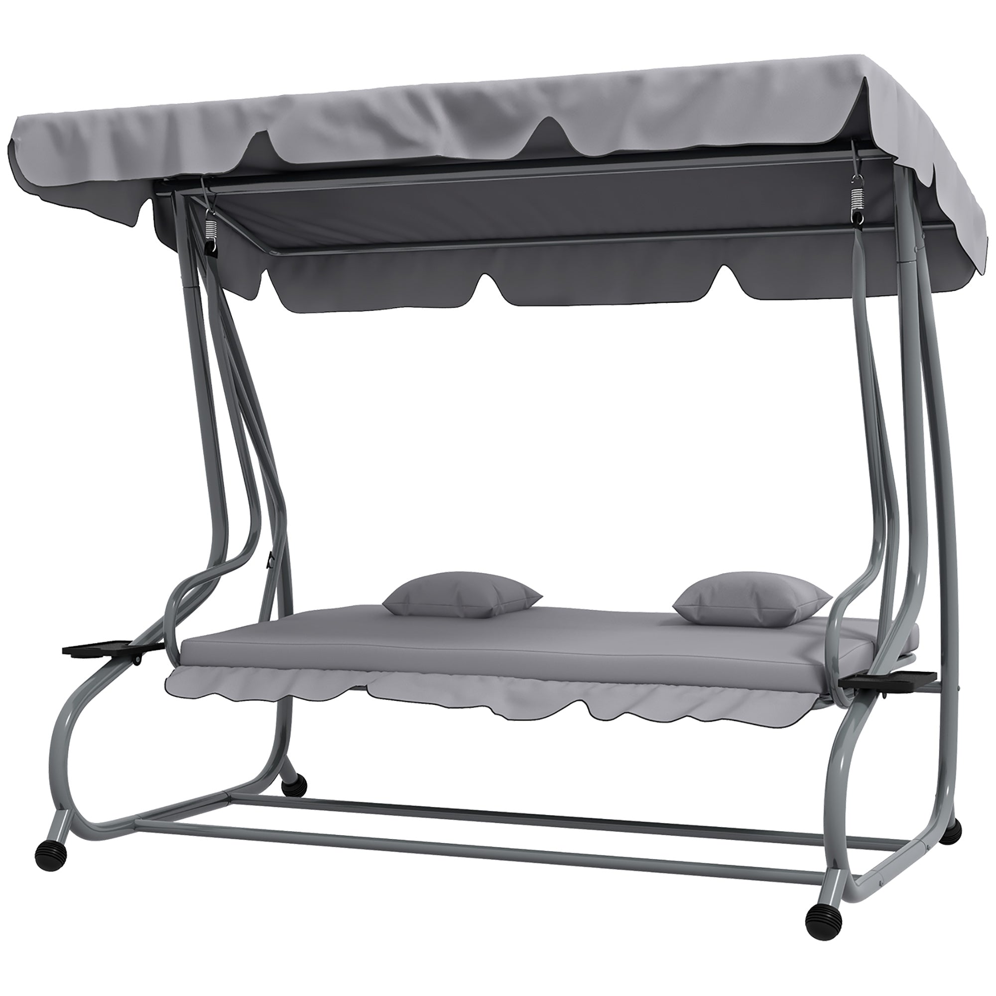 Hollywood Swing with Reclining Function, 3-Seater Garden Swing with Adjustable Canopy, Side Table, Water-Resistant Swing Bench supports up to 340kg, for Garden, 200x120x164cm, Light Gray