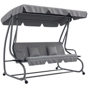 Hollywood Swing with Reclining Function, 3-Seater Garden Swing with Adjustable Canopy, Side Table, Water-Resistant Swing Bench supports up to 340kg, for Garden, 200x120x164cm, Light Gray