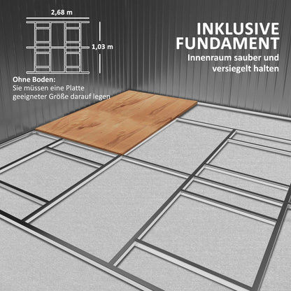 Tool Shed 12.4 sqm, Garden House with Pent Roof, Sliding Door, Foundation, 386 x 340 x 200 cm, Tool Shed made of Galvanized Steel, Weatherproof, for Garden, Light Grey