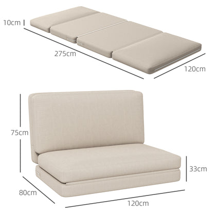 3-in-1 Folding Floor Sofa Bed with Velvet Look, Upholstered Sofa Bed Supports up to 240 kg for Bedroom, Living Room, Beige
