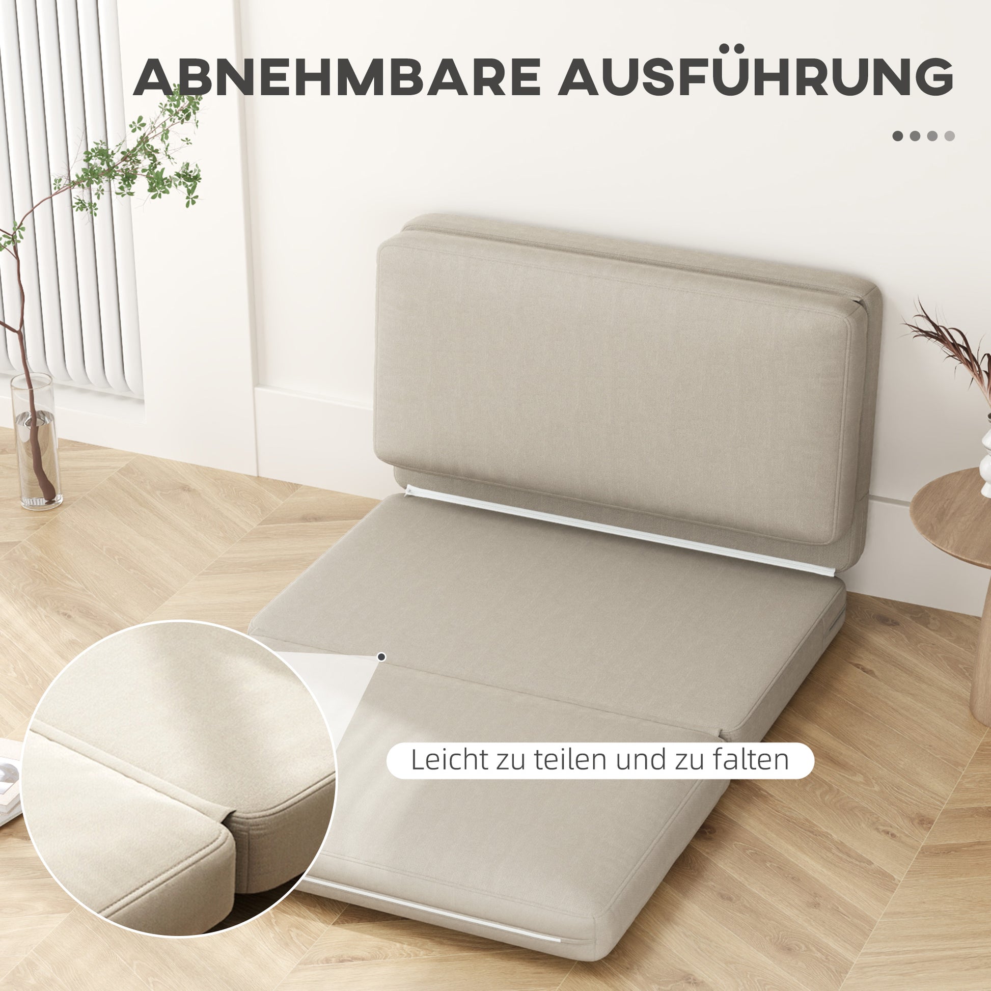 3-in-1 Folding Floor Sofa Bed with Velvet Look, Upholstered Sofa Bed Supports up to 240 kg for Bedroom, Living Room, Beige