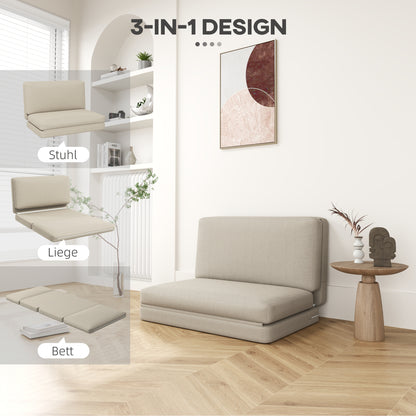 3-in-1 Folding Floor Sofa Bed with Velvet Look, Upholstered Sofa Bed Supports up to 240 kg for Bedroom, Living Room, Beige