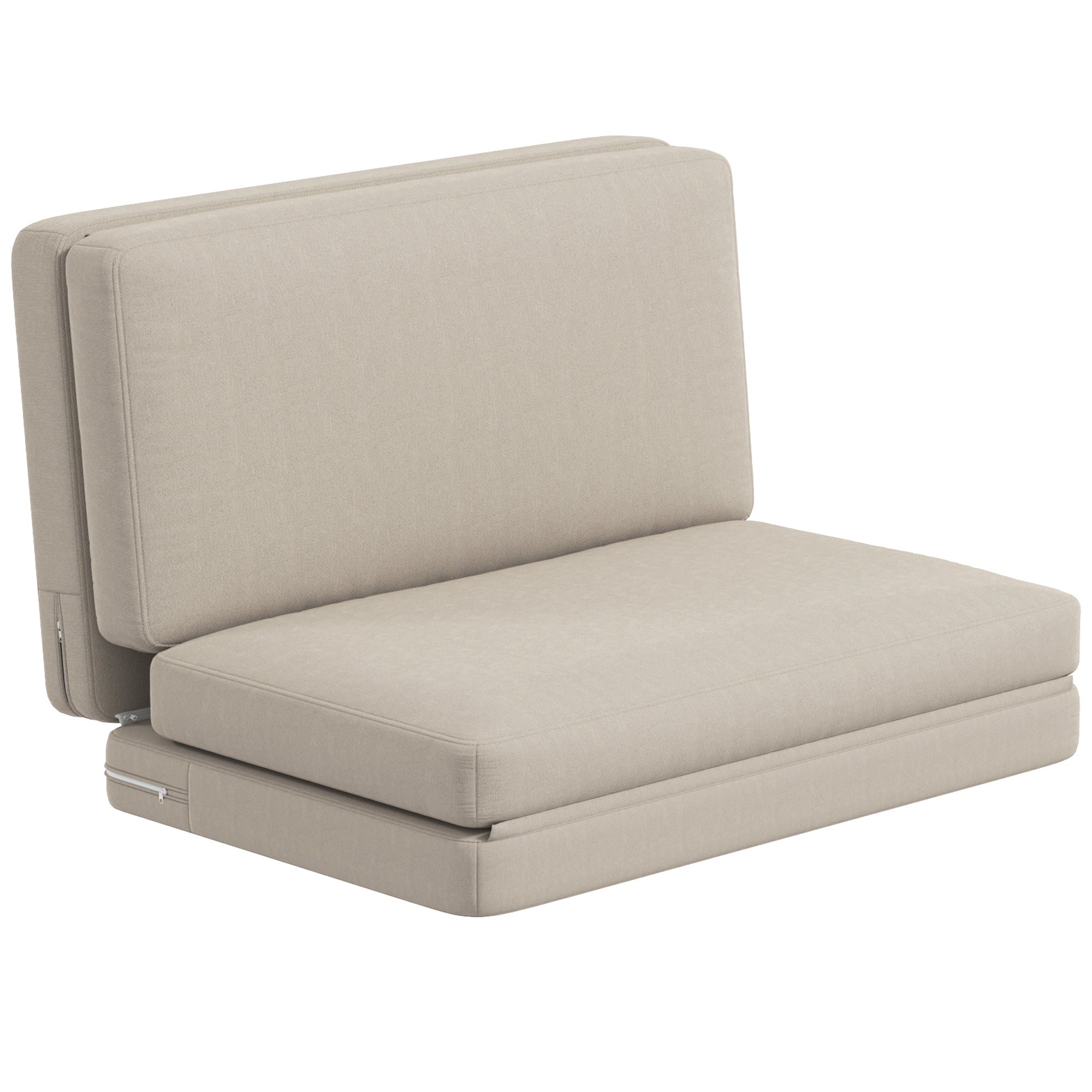3-in-1 Folding Floor Sofa Bed with Velvet Look, Upholstered Sofa Bed Supports up to 240 kg for Bedroom, Living Room, Beige