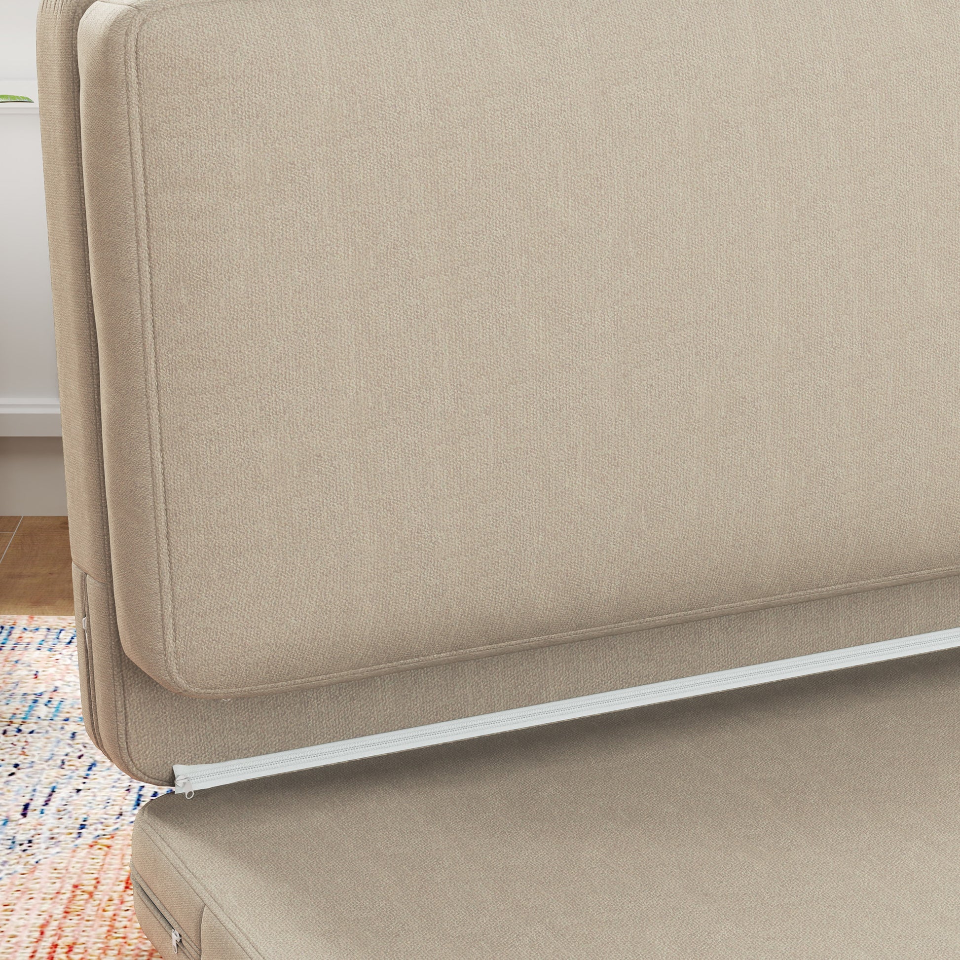 3-in-1 Folding Floor Sofa Bed with Velvet Look, Upholstered Sofa Bed Supports up to 240 kg for Bedroom, Living Room, Beige