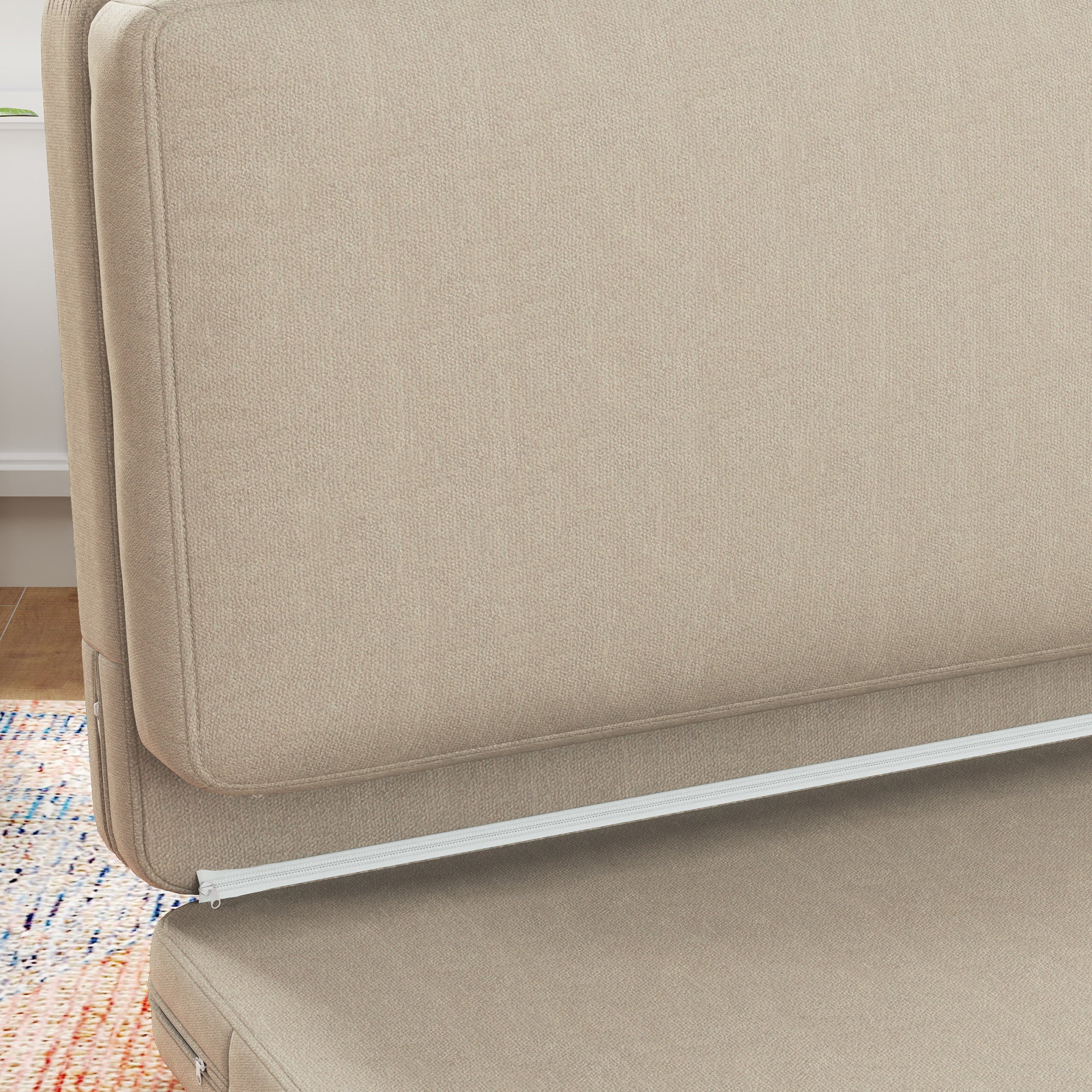 3-in-1 Folding Floor Sofa Bed with Velvet Look, Upholstered Sofa Bed Supports up to 240 kg for Bedroom, Living Room, Beige