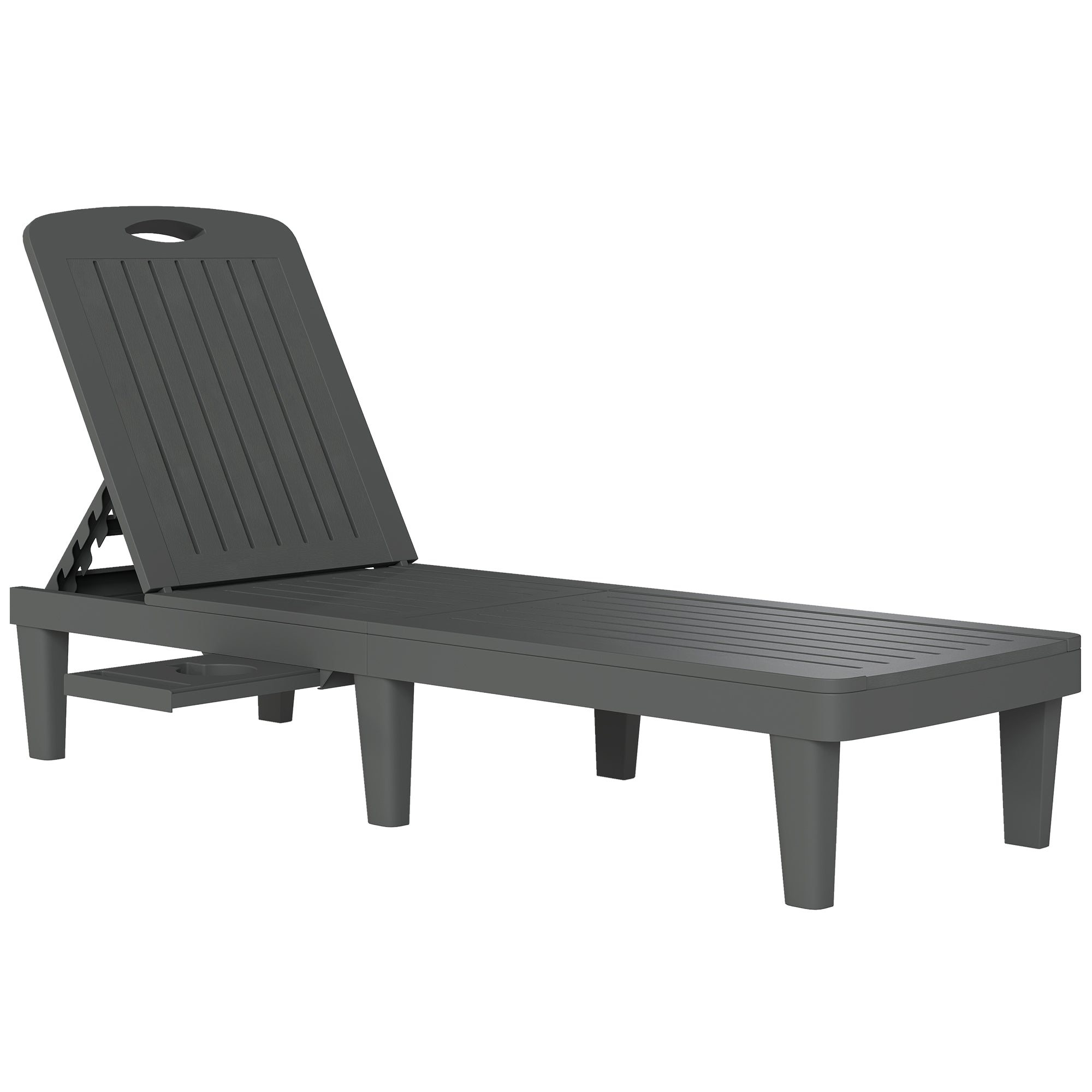 Set of 2 Outdoor Sun Loungers — PP Reclining Chairs with Removable Side Tray, 5-Position Backrest, Weather-Resistant, Gray