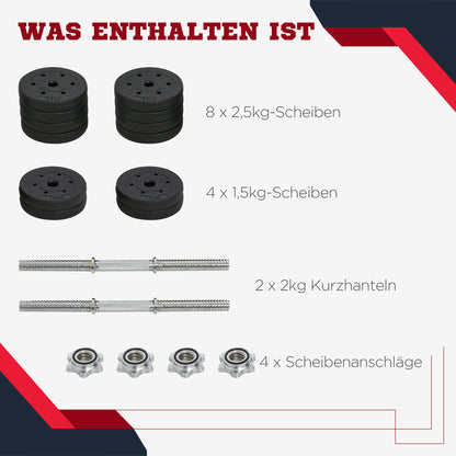 Dumbbell Set 30KG with Weight Plates for Home Office Gym Steel Faux Leather Black Strength Training