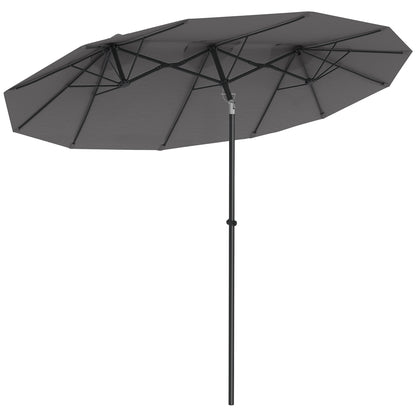 Double Umbrella, 285x147cm Garden Umbrella with Hand Crank, Metal Pole, Oval Market Umbrella with Wind Vent, Windproof Double Umbrella with Adjustable Tilt, for Patio, Pool Gray