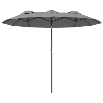 Double Umbrella, 285x147cm Garden Umbrella with Hand Crank, Metal Pole, Oval Market Umbrella with Wind Vent, Windproof Double Umbrella with Adjustable Tilt, for Patio, Pool Gray