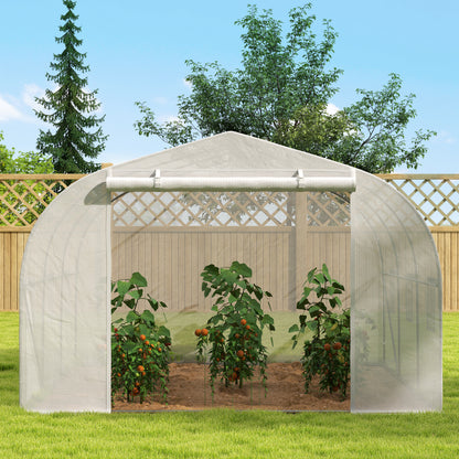 Garden Tunnel Greenhouse dim. 3.5L x 3W x 2H m Door + 6 roll-up windows Galvanized Steel High-Density PE Cover White