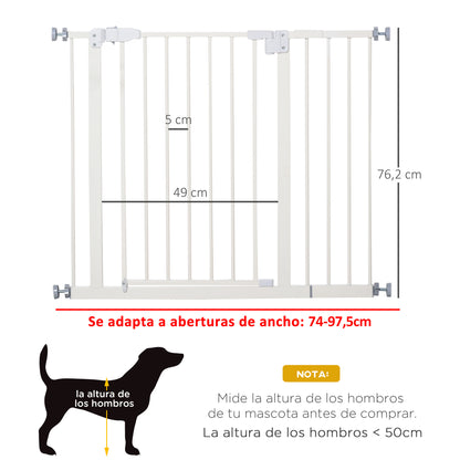 Metal Safety Barrier Gate for Dogs with Adjustable Length Automatic Closing System for Stairs Hallways 74-97.5x76.2 cm White