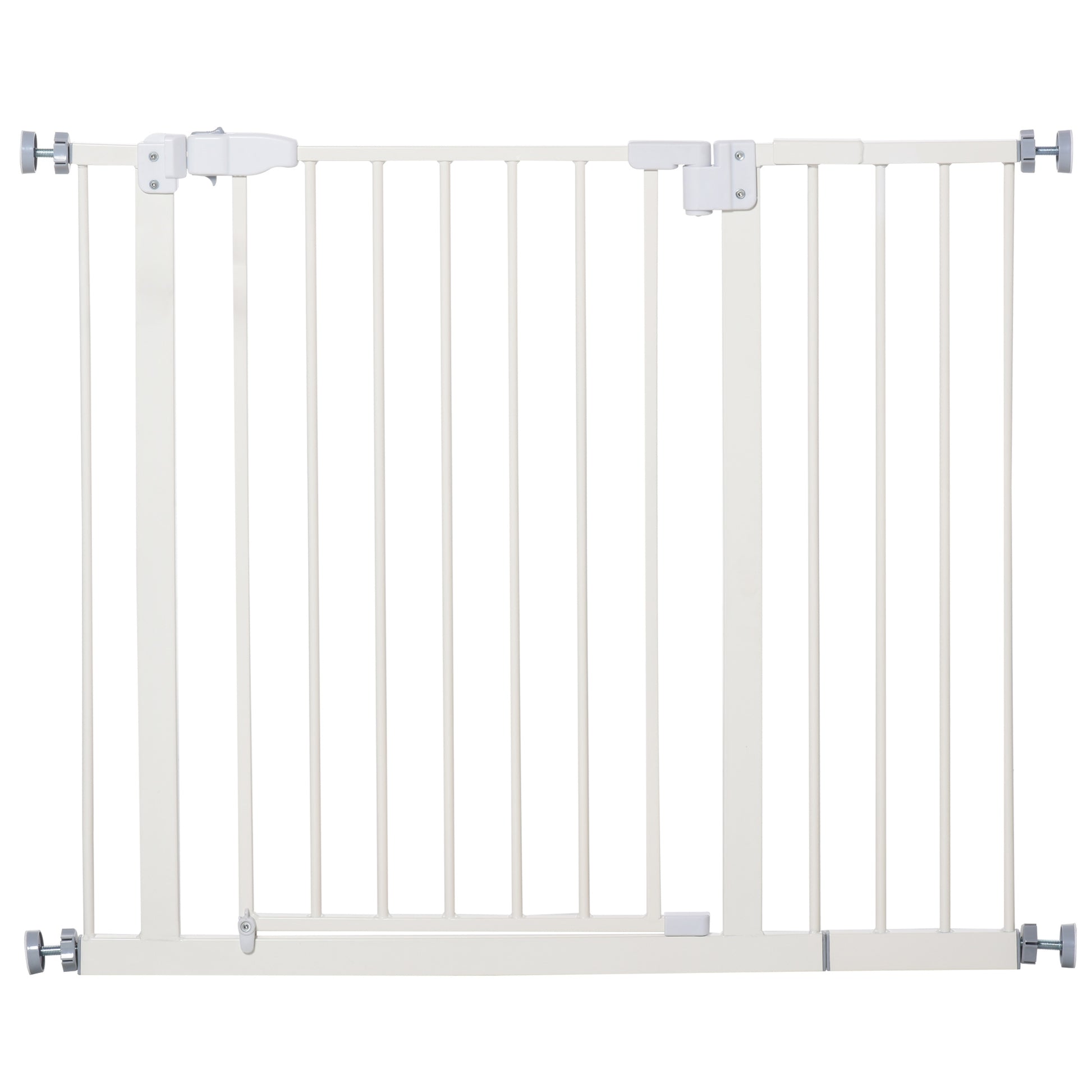 Metal Safety Barrier Gate for Dogs with Adjustable Length Automatic Closing System for Stairs Hallways 74-97.5x76.2 cm White