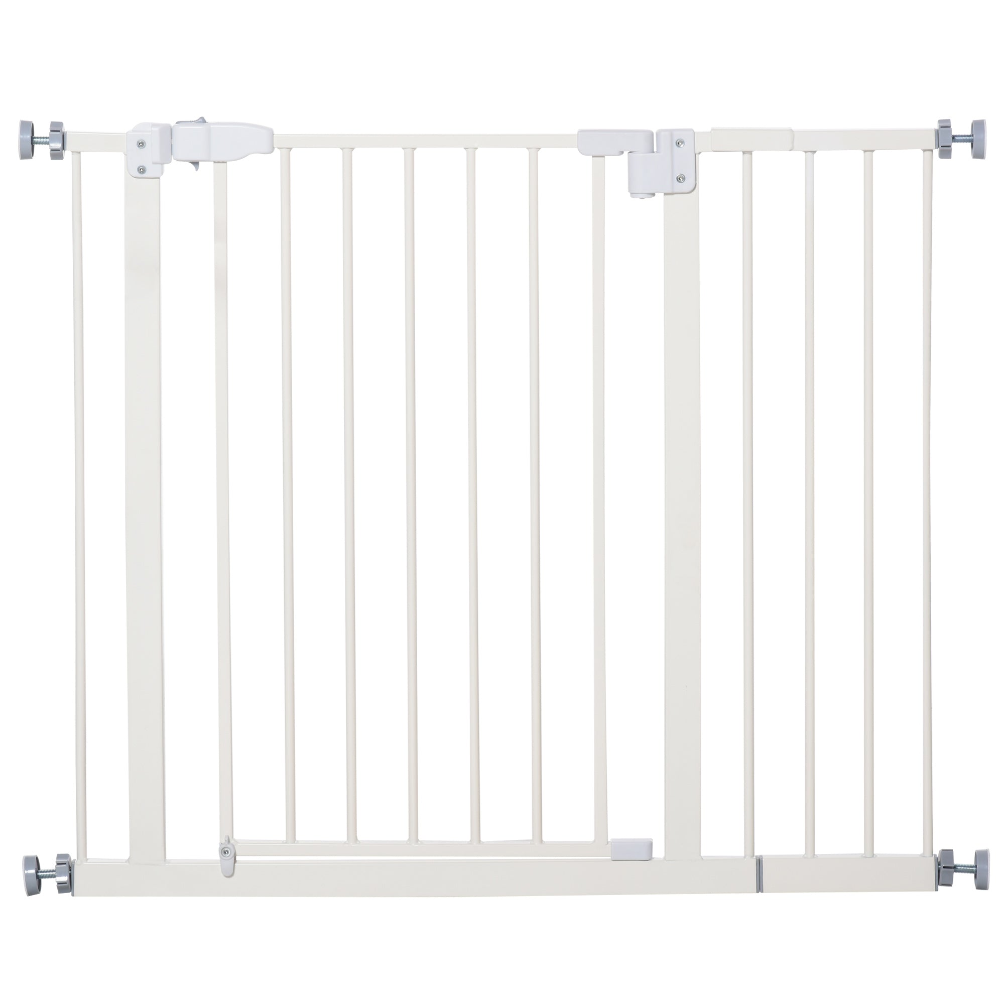 Metal Safety Barrier Gate for Dogs with Adjustable Length Automatic Closing System for Stairs Hallways 74-97.5x76.2 cm White