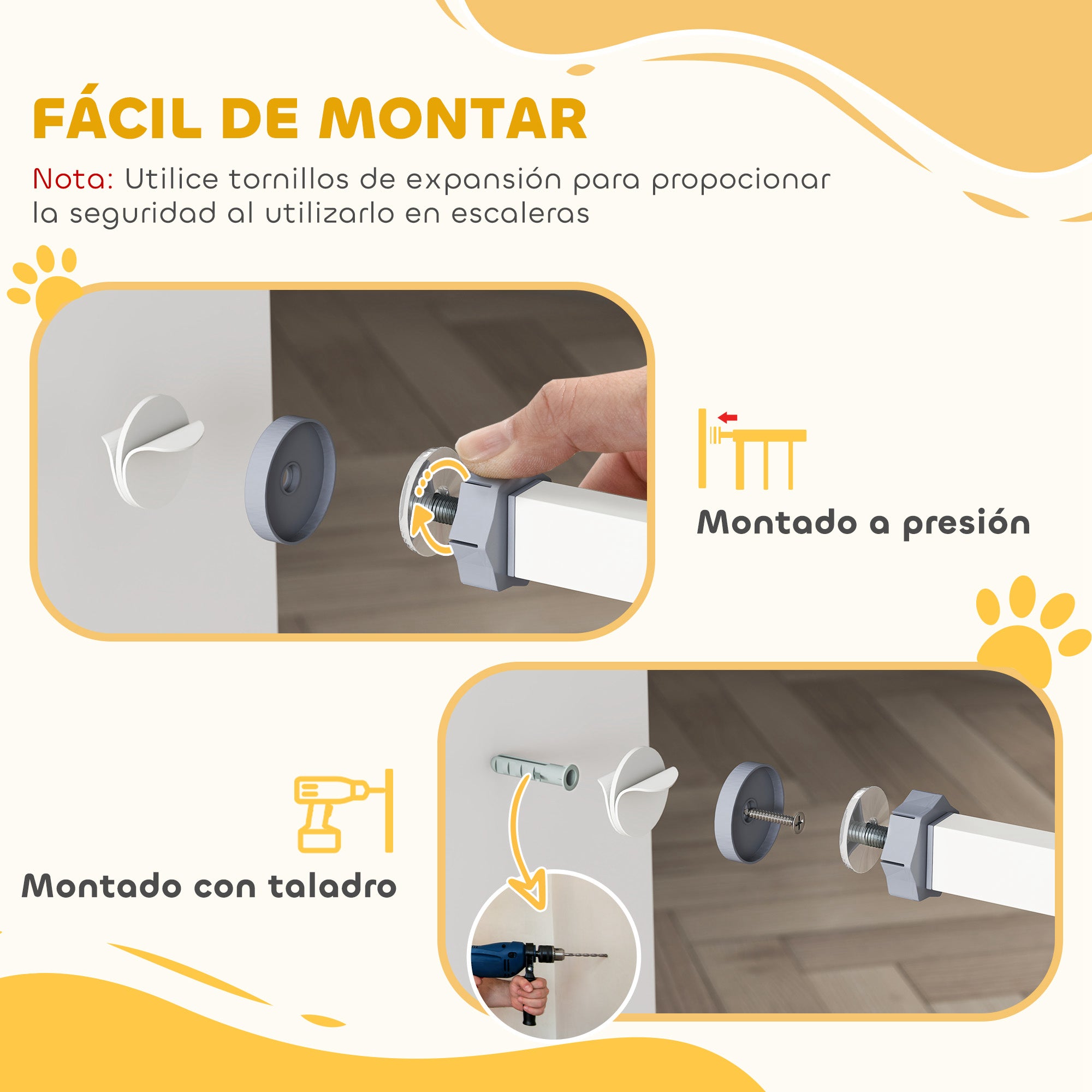 Metal Safety Barrier Gate for Dogs with Adjustable Length Automatic Closing System for Stairs Hallways 74-97.5x76.2 cm White