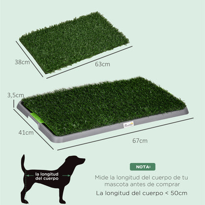 Dog Toilet with 2 Artificial Grass Patches Dog Litter Box with Grid and Tray for Puppy Training Indoors and Outdoors 67x41x3.5 cm Green