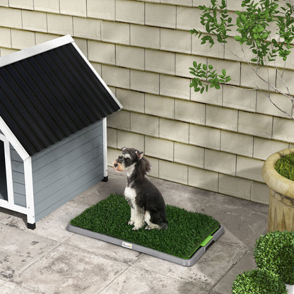 Dog Toilet with 2 Artificial Grass Patches Dog Litter Box with Grid and Tray for Puppy Training Indoors and Outdoors 67x41x3.5 cm Green