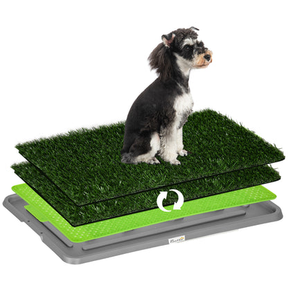 Dog Toilet with 2 Artificial Grass Patches Dog Litter Box with Grid and Tray for Puppy Training Indoors and Outdoors 67x41x3.5 cm Green