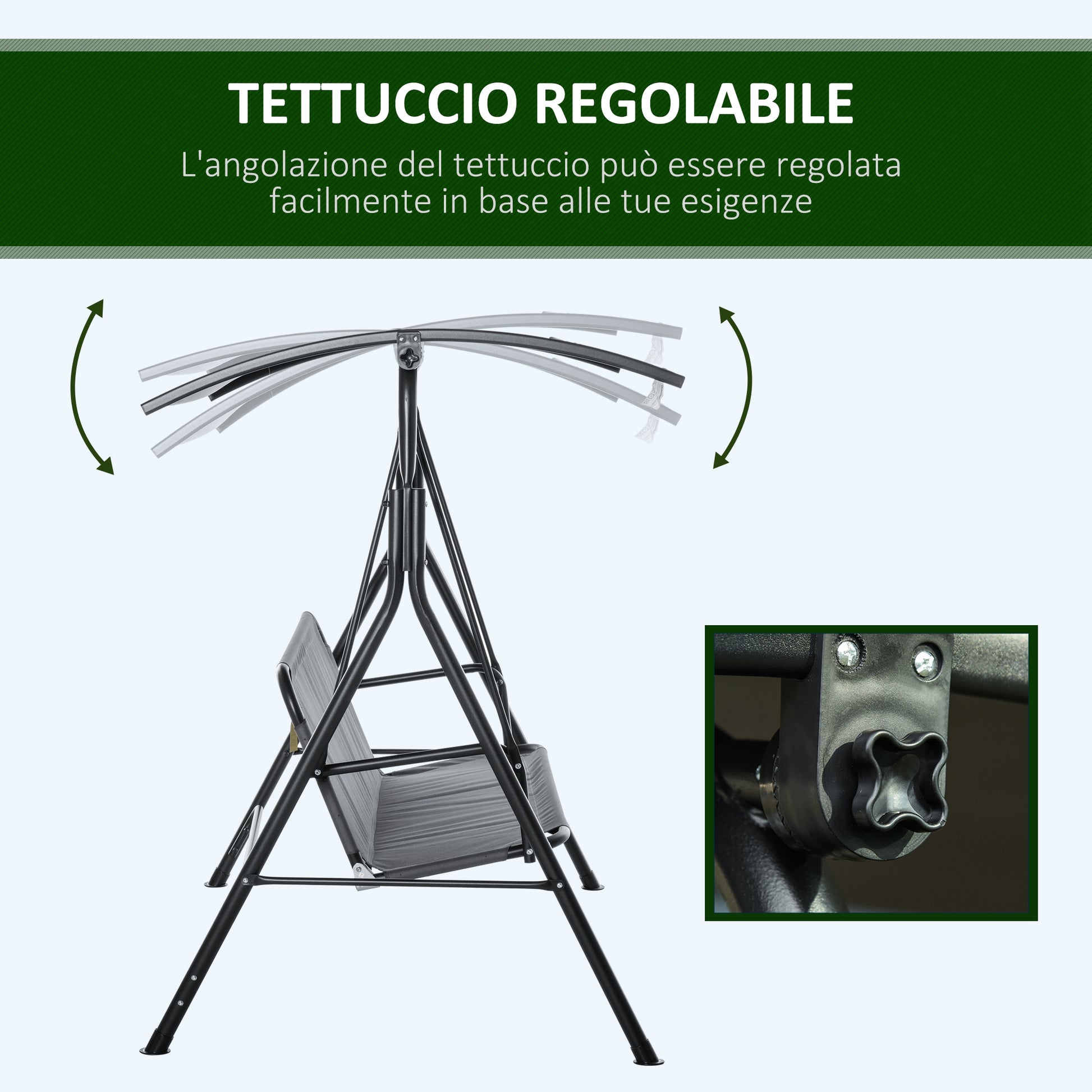 3-Seater Garden Swing with Adjustable Sunshade Canopy, Breathable Polyester and Steel Seat, Holds up to 200 kg, 172x110x153 cm, Gray and Black