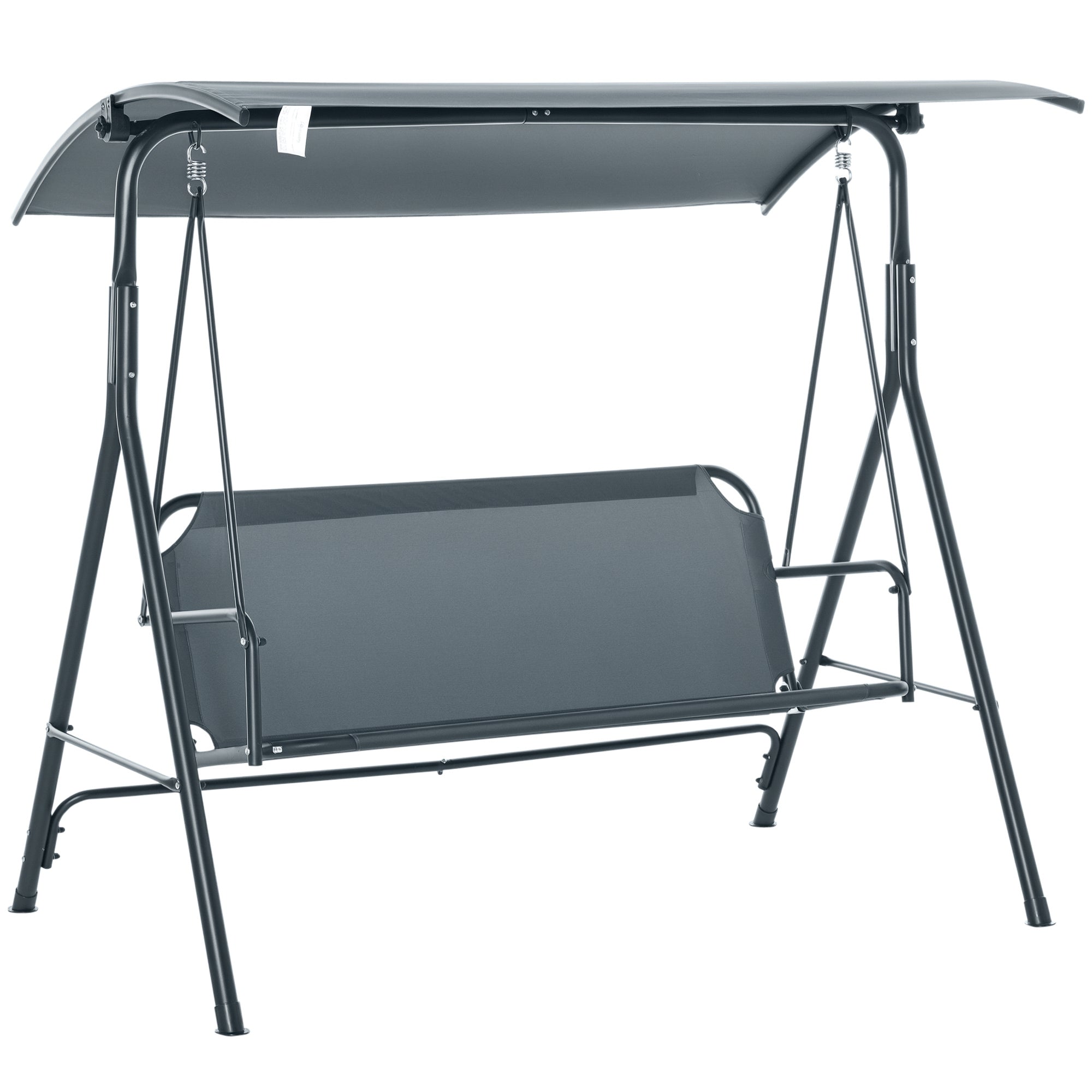 3-Seater Garden Swing with Adjustable Sunshade Canopy, Breathable Polyester and Steel Seat, Holds up to 200 kg, 172x110x153 cm, Gray and Black