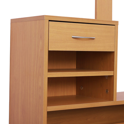 Entryway Hall Tree with Mirror Coat Rack and Shoe Storage 2-Piece Hallway Furniture with 6 Hooks Shelves and Flip-Down Drawer for Hallway Wood Brown