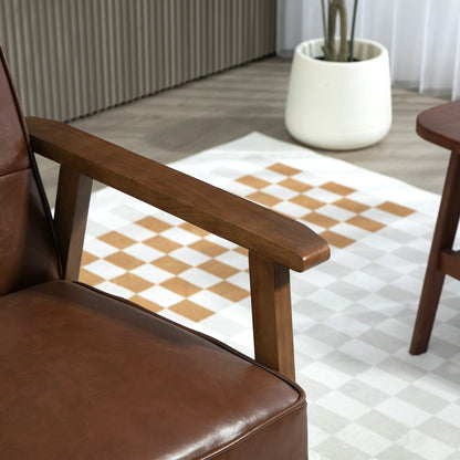 Single Armchair Single Sofa Upholstered in PU with Wooden Armrests Padded Back Load 120 kg Armchair for Living Room Bedroom Brown