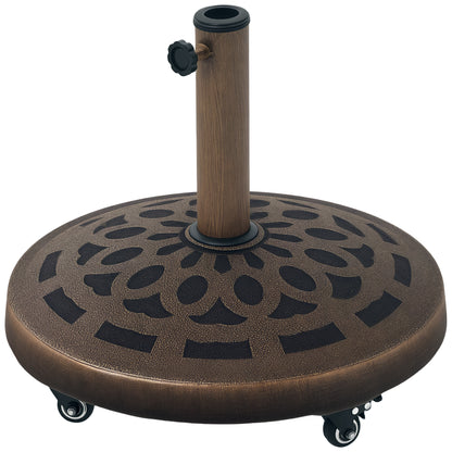 Concrete Umbrella Stand with Wheels, Round Umbrella Holder, Umbrella Weight, Stand for Umbrella 34/38/48mm Pole Diameter, for Balcony, Terrace, Garden, Bronze
