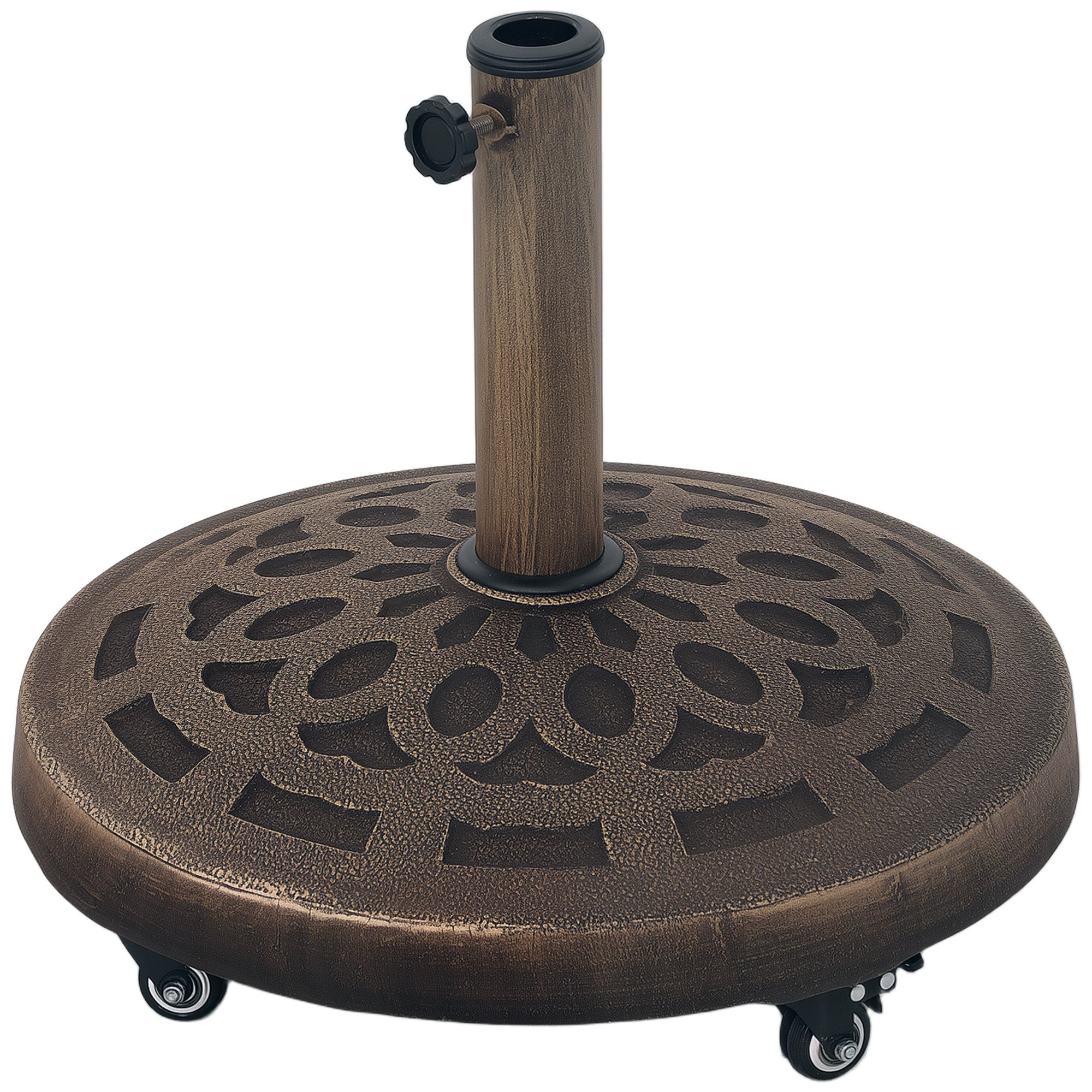 Concrete Umbrella Stand with Wheels, Round Umbrella Holder, Umbrella Weight, Stand for Umbrella 34/38/48mm Pole Diameter, for Balcony, Terrace, Garden, Bronze