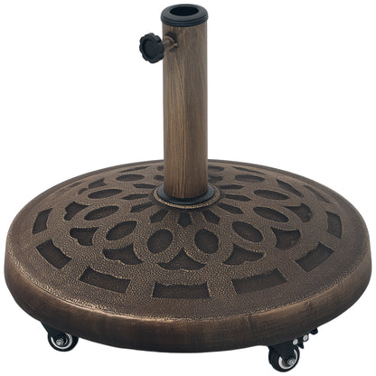 Concrete Umbrella Stand with Wheels, Round Umbrella Holder, Umbrella Weight, Stand for Umbrella 34/38/48mm Pole Diameter, for Balcony, Terrace, Garden, Bronze