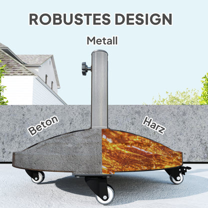 Concrete Umbrella Stand with Wheels, Round Umbrella Holder, Umbrella Weight, Stand for Umbrella 34/38/48mm Pole Diameter, for Balcony, Terrace, Garden, Bronze