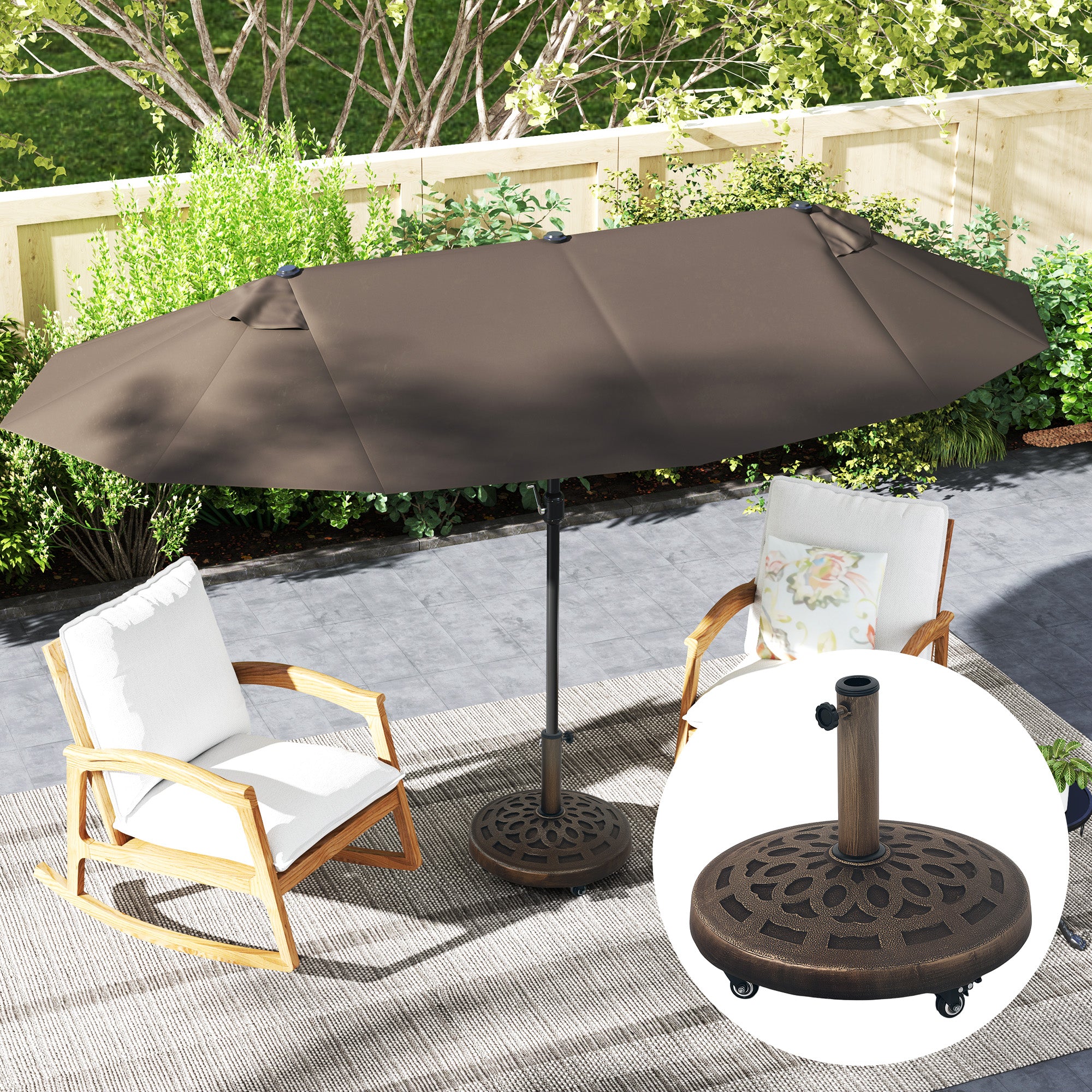 Concrete Umbrella Stand with Wheels, Round Umbrella Holder, Umbrella Weight, Stand for Umbrella 34/38/48mm Pole Diameter, for Balcony, Terrace, Garden, Bronze