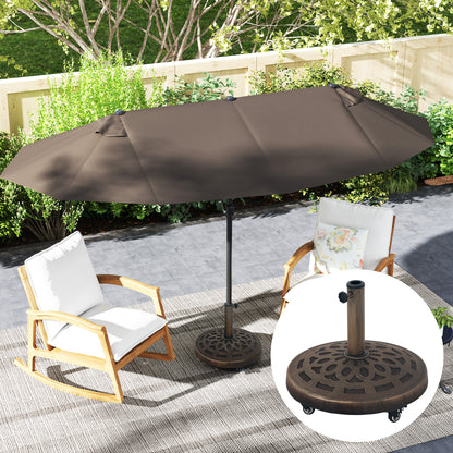 Concrete Umbrella Stand with Wheels, Round Umbrella Holder, Umbrella Weight, Stand for Umbrella 34/38/48mm Pole Diameter, for Balcony, Terrace, Garden, Bronze