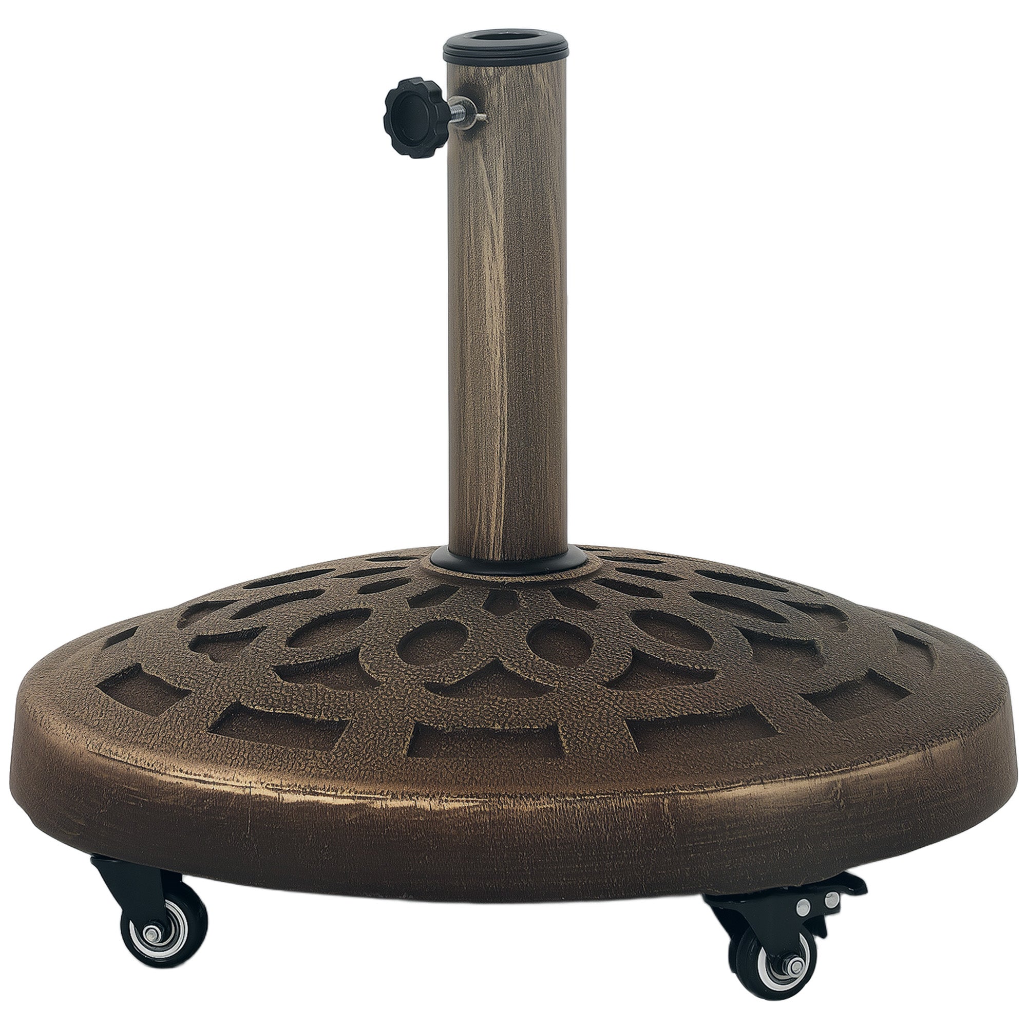 Concrete Umbrella Stand with Wheels, Round Umbrella Holder, Umbrella Weight, Stand for Umbrella 34/38/48mm Pole Diameter, for Balcony, Terrace, Garden, Bronze