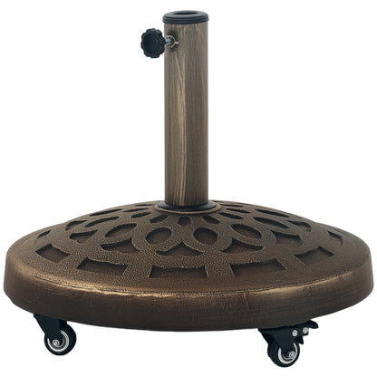 Concrete Umbrella Stand with Wheels, Round Umbrella Holder, Umbrella Weight, Stand for Umbrella 34/38/48mm Pole Diameter, for Balcony, Terrace, Garden, Bronze