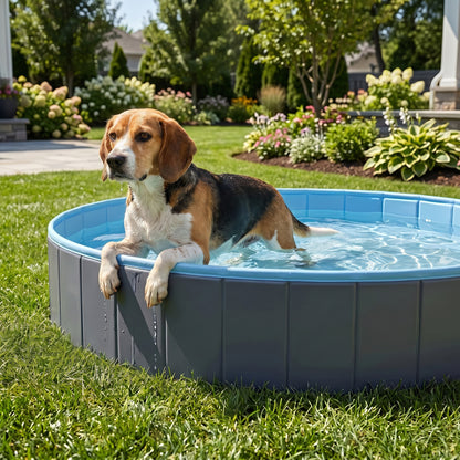 Foldable Dog Pool for Medium & Large Dogs – 120 x 30 cm (47 x 12 in), Non-Slip Indoor/Outdoor Paddling Pool, Dark Gray