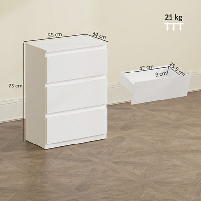 3-Drawer Chest - Modern White Sideboard for Living Room, Bedroom & Hallway, 21.7 x 13.4 x 29.5 in