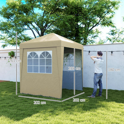 Folding Garden Gazebo 2 x 2 m Popup Reception Tent Adjustable Height 3 Levels Anti-UV 30+ 3 Side Walls with 4 Sandbags and 1 Carry Bag Oxford Fabric Steel Beige