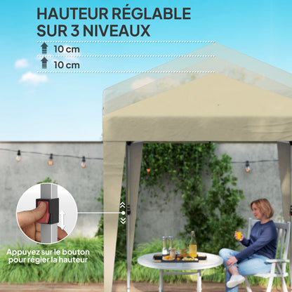 Folding Garden Gazebo 2 x 2 m Popup Reception Tent Adjustable Height 3 Levels Anti-UV 30+ 3 Side Walls with 4 Sandbags and 1 Carry Bag Oxford Fabric Steel Beige