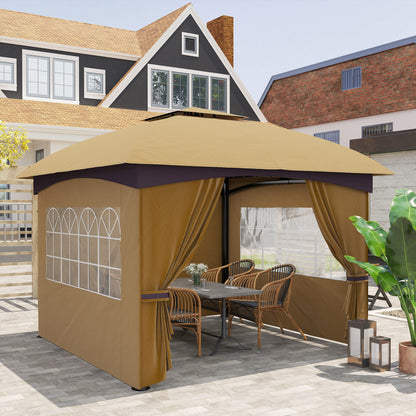 Pavilion approx. 3.4x3.4m waterproof Garden Pavilion with 4 side panels, double roof, party tent with UV protection, garden canopy with galvanized metal frame, for garden Beige