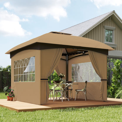 Pavilion approx. 3.4x3.4m waterproof Garden Pavilion with 4 side panels, double roof, party tent with UV protection, garden canopy with galvanized metal frame, for garden Beige